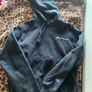 Champion Black Pullover Hoodie with Embroidered Script